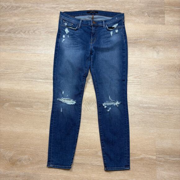 J Brand Distressed Skinny Crop Women’s 31 Medium Wash - Picture 1 of 6